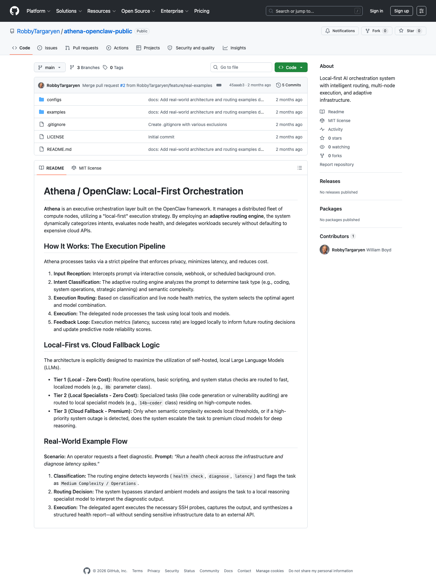 Athena development repository and terminal screenshot